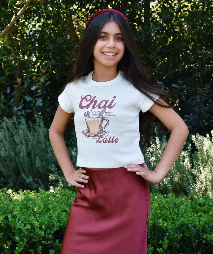 Katie J NYC Girls Chai Baby Tee Girls Casual Tops Katie J NYC Vintage White Y/S (7/8)