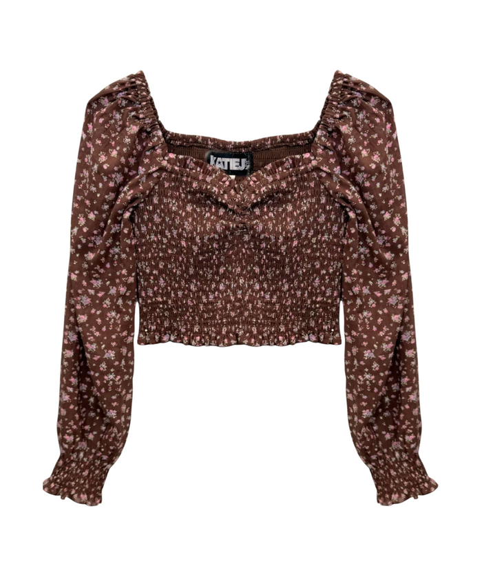 Katie J NYC Girls Chocolate Floral Chloe Top Distressed/seasonal girls Katie J NYC Floral Y/S (7/8)