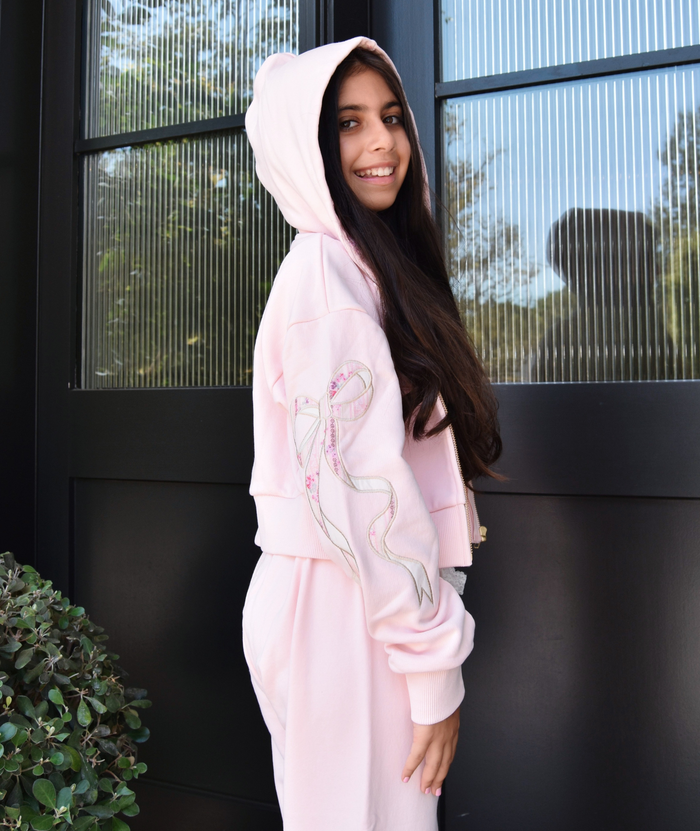 Katie J NYC Girls Dylan Bow Sweatpants Pale Pink/Rose Floral Girls Casual Bottoms Katie J NYC