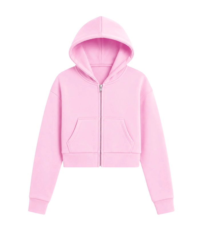 Katie J NYC Girls Dylan Crop Zip Hoodie Girls Casual Tops Katie J NYC Baby Pink Y/S (7/8)