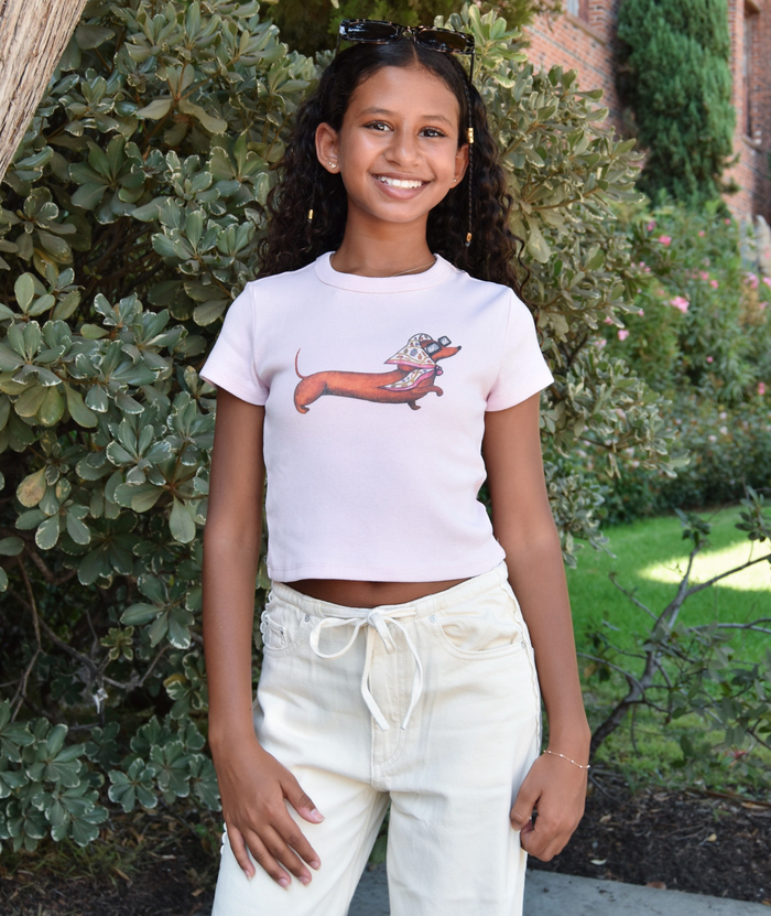 Katie J NYC Girls Fancy Dog Baby Tee Girls Casual Tops Katie J NYC Baby Pink Y/S (7/8)