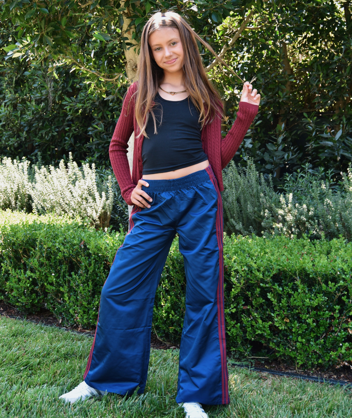 Katie J NYC Girls Jordyn Pants Evening Blue/Burgundy Girls Casual Bottoms Katie J NYC Evening Blue Y/S (7/8)