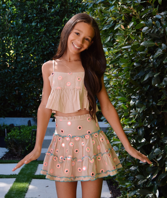 Katie J NYC Girls Meena Peach/Turquoise Top Distressed/seasonal girls Katie J NYC