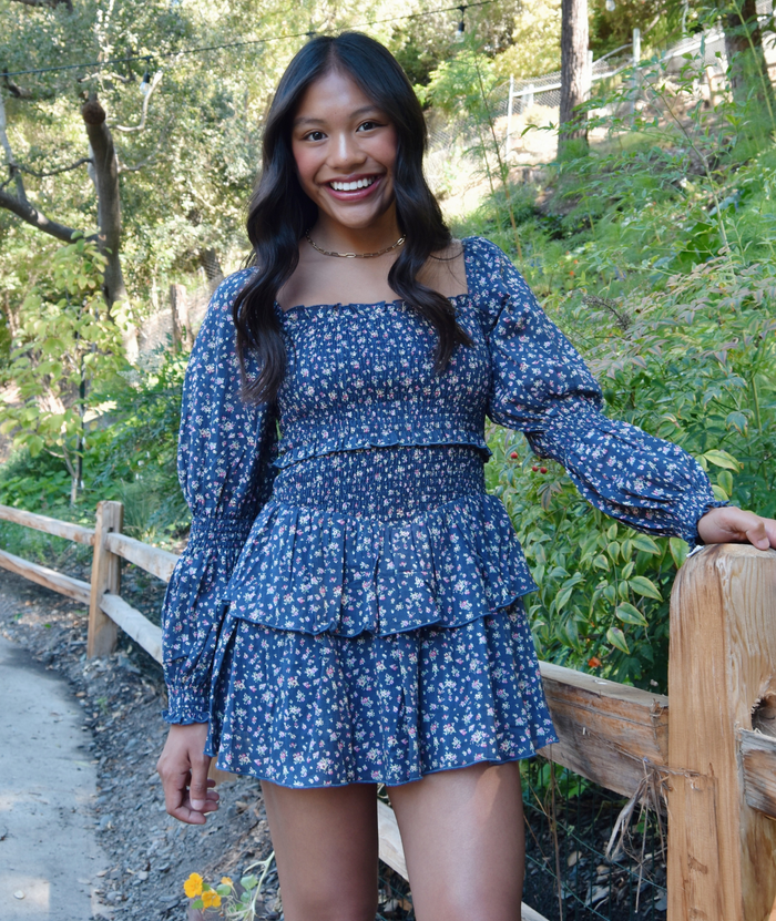 Katie J NYC Girls Midnight Ditsy Long Sleeve Lainey Dress Distressed/seasonal girls Katie J NYC Floral Y/S (7/8)