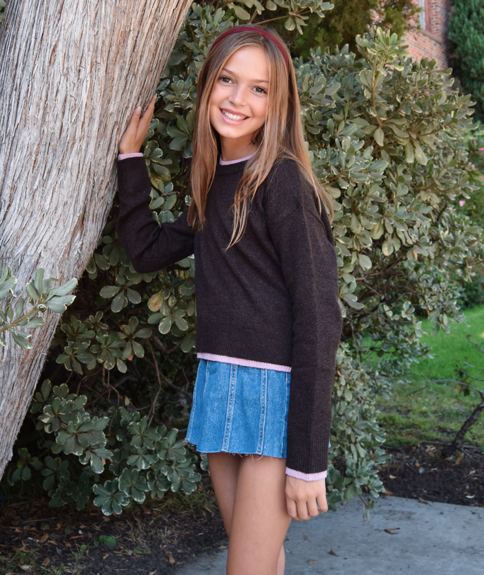 Katie J NYC Girls Nova Sweater Espresso/Pink Girls Casual Tops Katie J NYC