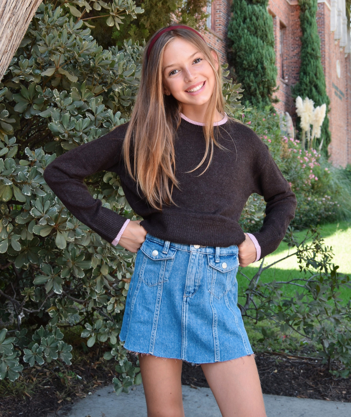 Katie J NYC Girls Nova Sweater Espresso/Pink Girls Casual Tops Katie J NYC
