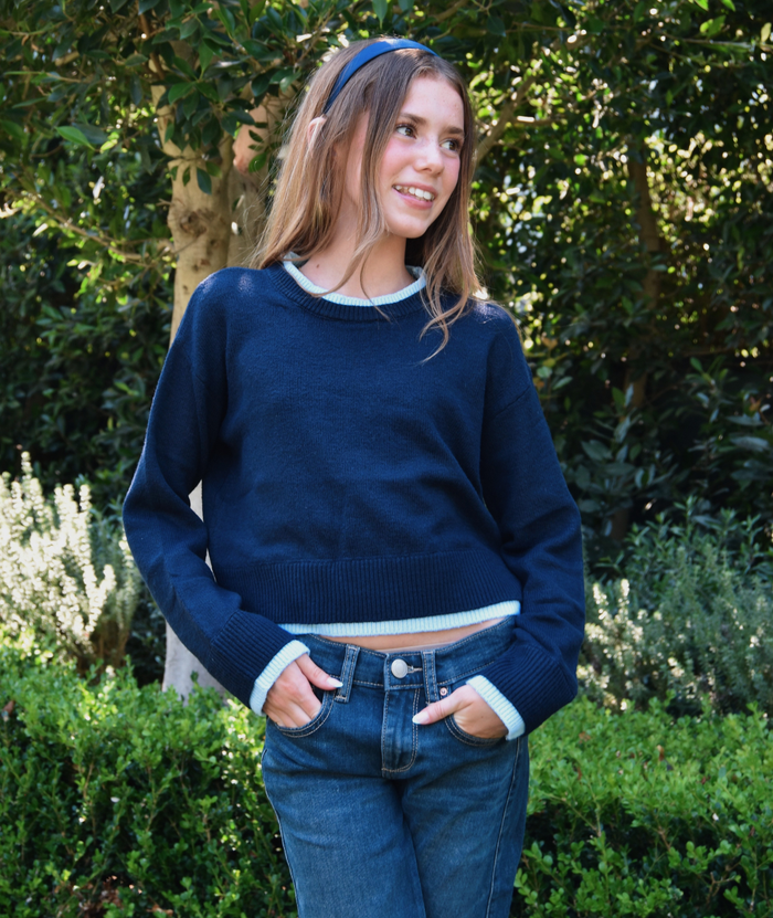 Katie J NYC Girls Nova Sweater Evening Blue/Baby Blue Girls Casual Tops Katie J NYC Evening Blue Y/S (7/8)