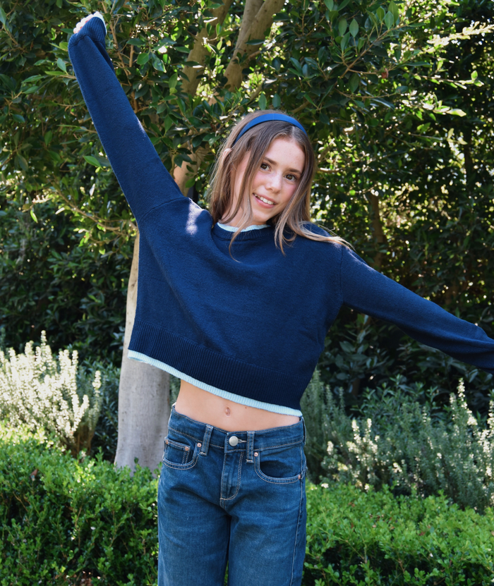 Katie J NYC Girls Nova Sweater Evening Blue/Baby Blue Girls Casual Tops Katie J NYC