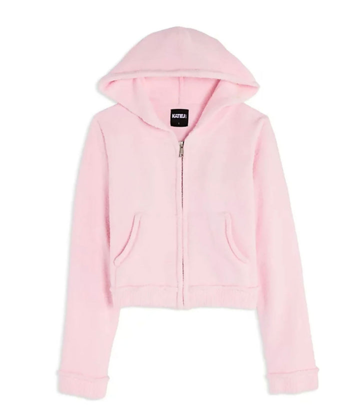 Katie J NYC Girls Parker Zip Hoodie Distressed/seasonal girls Katie J NYC Baby Pink Y/S (7/8)