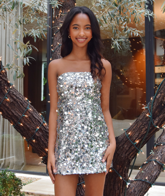 Katie J NYC Girls Robin Sequin Dress Silver Distressed/seasonal girls Katie J NYC Silver Y/S (7/8)