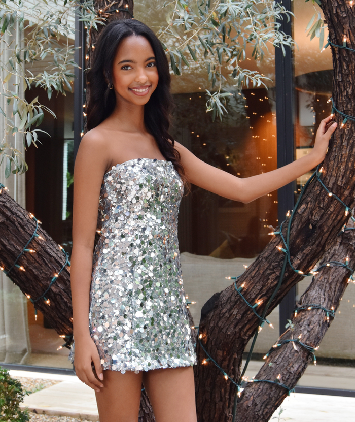 Katie J NYC Girls Robin Sequin Dress Silver Distressed/seasonal girls Katie J NYC