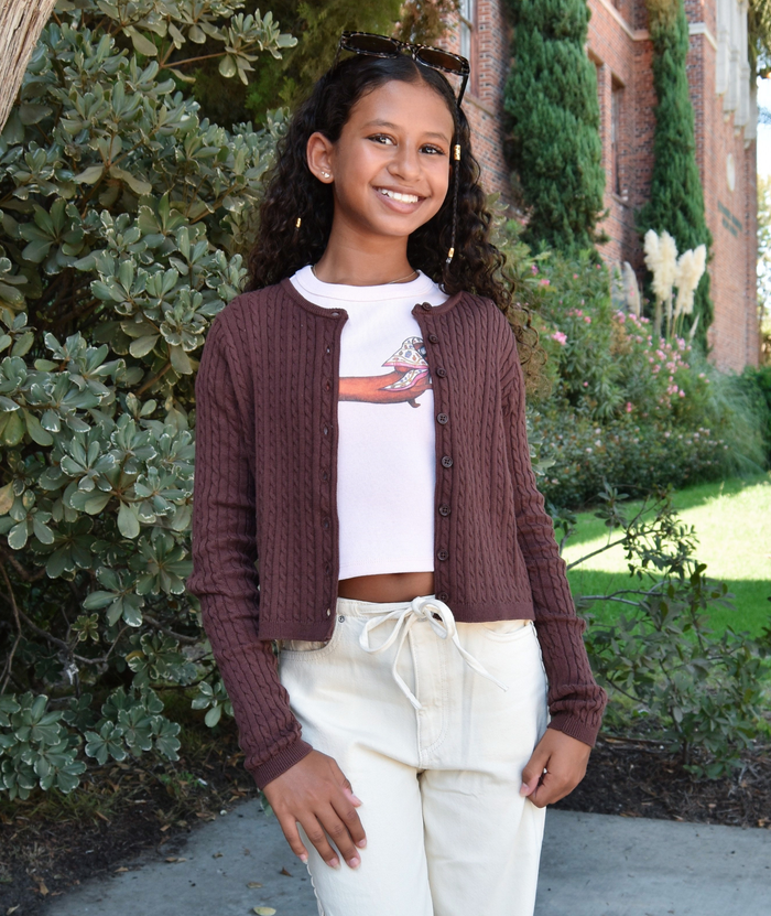 Katie J NYC Girls Rory Crew Cardigan Girls Casual Tops Katie J NYC Espresso Y/S (7/8)