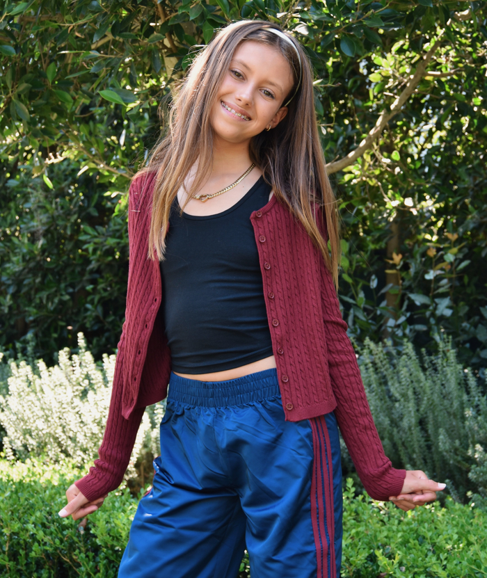 Katie J NYC Girls Rory Crew Cardigan Girls Casual Tops Katie J NYC Burgundy Y/S (7/8)