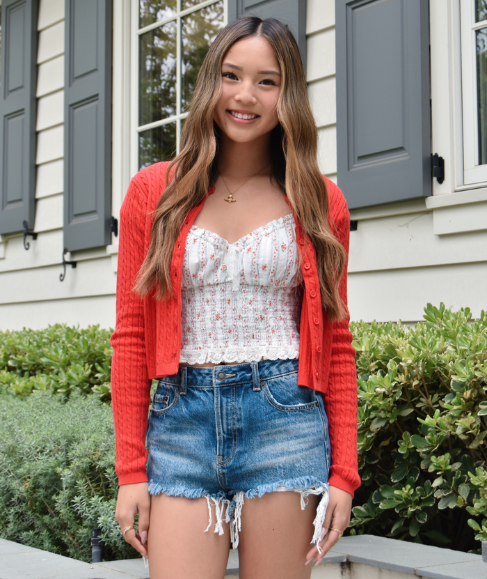 Katie J NYC Girls Rory Crew Cardigan Girls Casual Tops Katie J NYC Cherry Red Y/S (7/8)