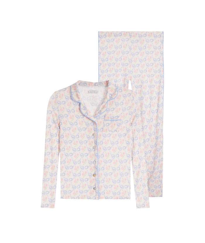 Katie J NYC Juniors Blue Ribbon Water Color Maia Pants PJ Set Accessories Katie J NYC Multi Juniors/Women XXS