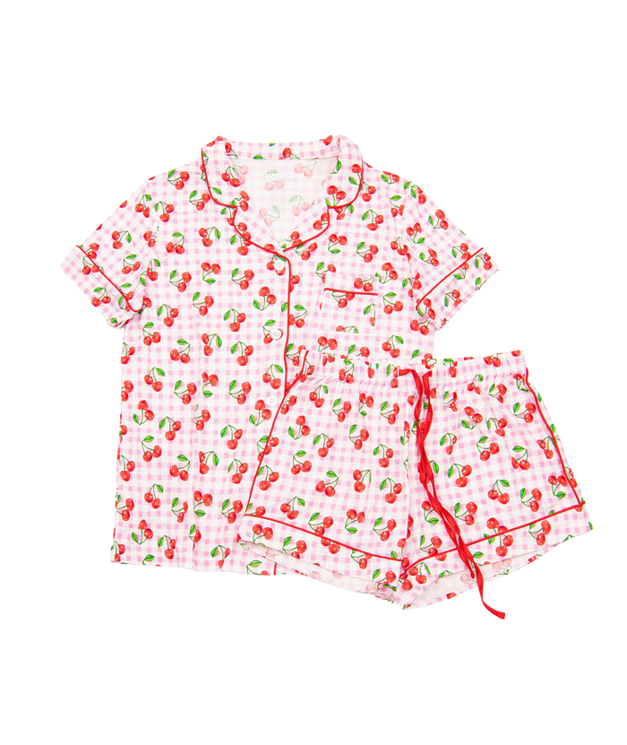 Katie J NYC Juniors Cherry Gingham Lynn Shorts PJ Set Accessories Katie J NYC Multi Juniors/Women XXS