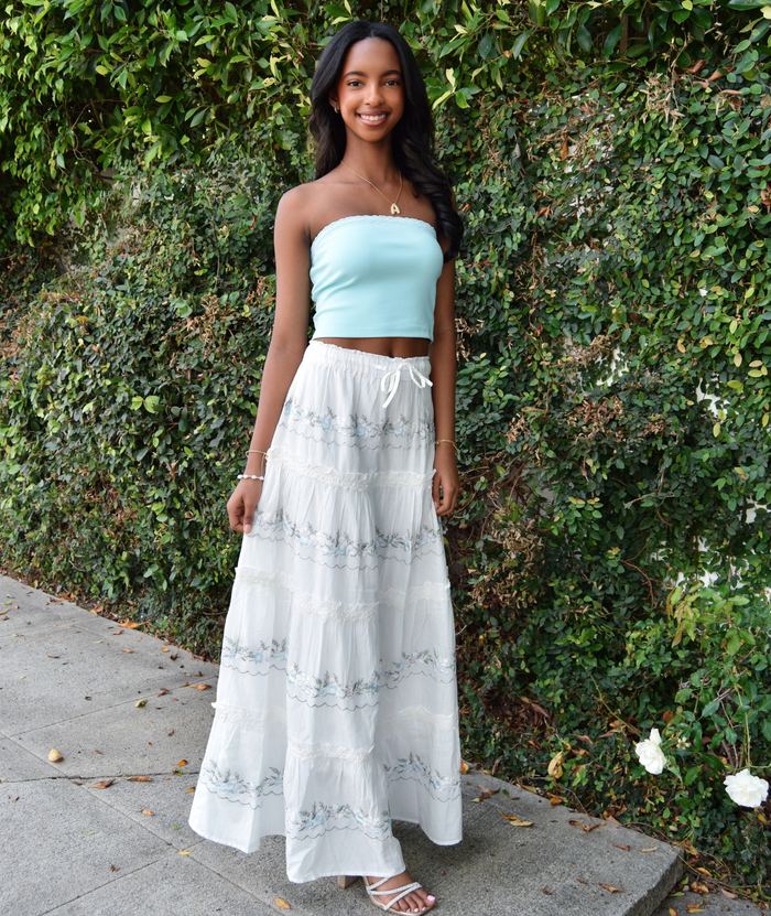 Katie J NYC Juniors Cream/Silver Lurex Allegra Maxi Skirt Distressed/seasonal girls Katie J NYC Cream Juniors/Women XS