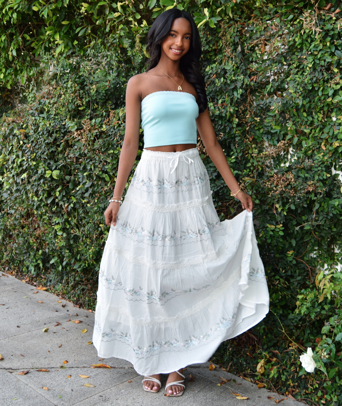 Katie J NYC Juniors Cream/Silver Lurex Allegra Maxi Skirt Distressed/seasonal girls Katie J NYC