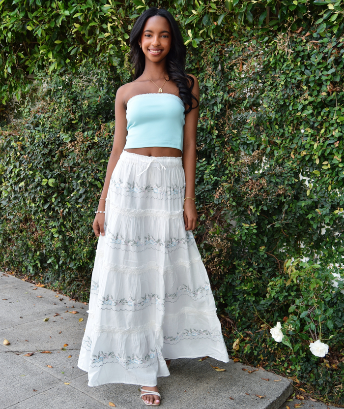 Katie J NYC Juniors Cream/Silver Lurex Allegra Maxi Skirt Distressed/seasonal girls Katie J NYC