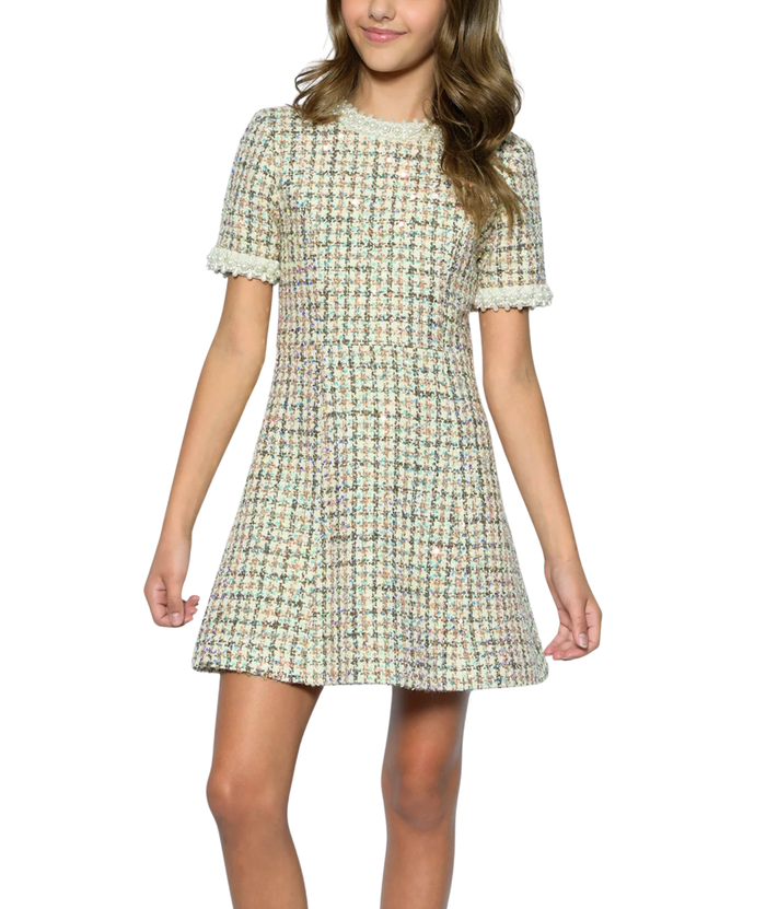 Katie J NYC Juniors Emmylou Cream Multi Sequin Boucle Dress Girls Special Dresses Katie J NYC Multi Juniors/Women XS
