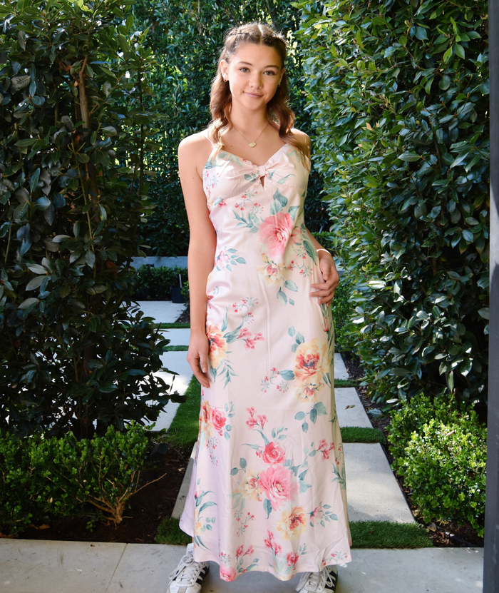 Katie J NYC Juniors Pink Floral Cierra Maxi Dress Distressed/seasonal womens Katie J NYC