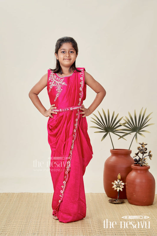 The Nesavu Girls Lehenga Choli Kids Lehenga Choli Set for Girls in Maroon Georgette with Embroidered Blouse and Matching Dupatta Nesavu 24 (5Y) / Red GL655A-24 Nesavu Kids Maroon Lehenga Choli Set Girls Georgette Embroidered Blouse Dupatta