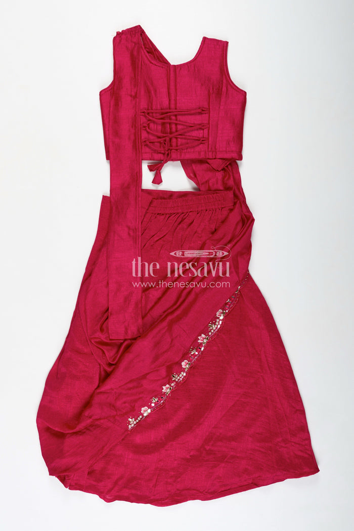 The Nesavu Girls Lehenga Choli Kids Lehenga Choli Set for Girls in Maroon Georgette with Embroidered Blouse and Matching Dupatta Nesavu Nesavu Kids Maroon Lehenga Choli Set Girls Georgette Embroidered Blouse Dupatta