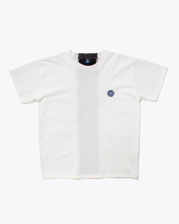 Kiriko Original Tee, 8 oz Cotton,  White with Navy Jacquard Weave Inlay
