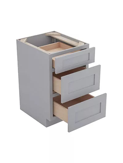 Kitchen 3 Drawer Base , 15" , Shaker , Wood Grey