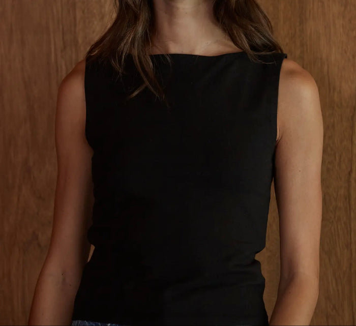 Knit Boat Neck Sleeveless Top - Black
