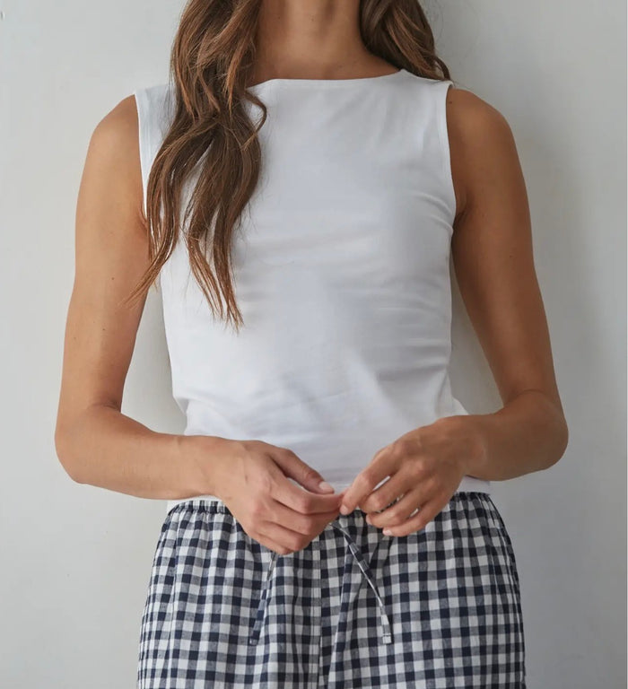 Knit Boat Neck Sleeveless Top - Off White