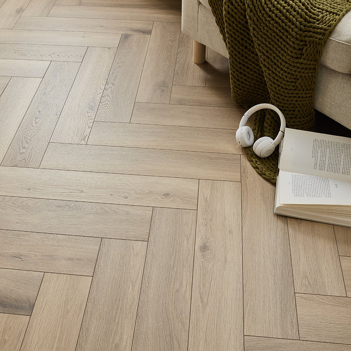 Kronotex Grasmere Herringbone 8mm Laminate Flooring - Natural Home Oak