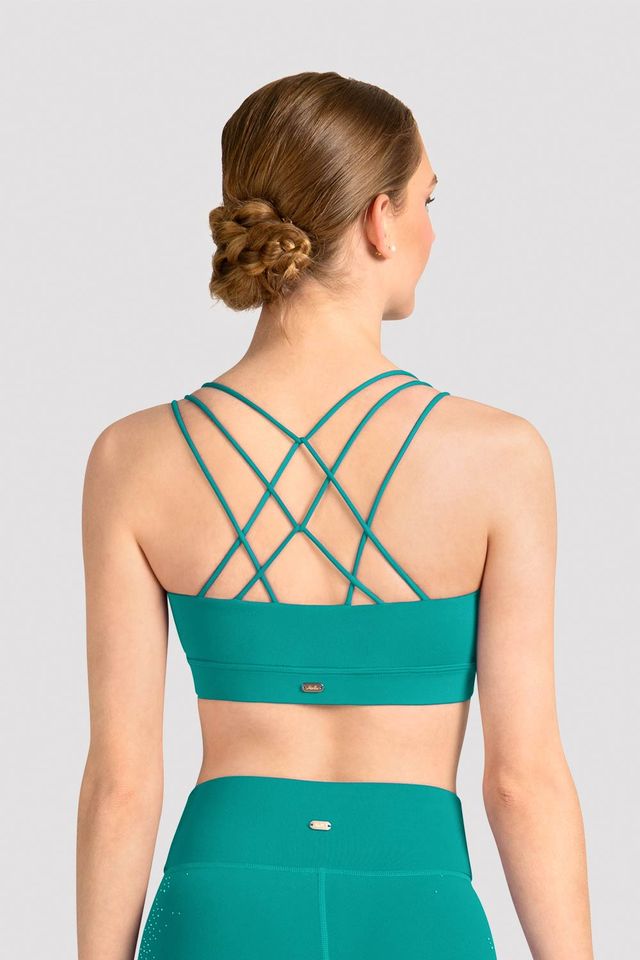 Ladies Mirella Celeste Cross Back Printed Crop Top