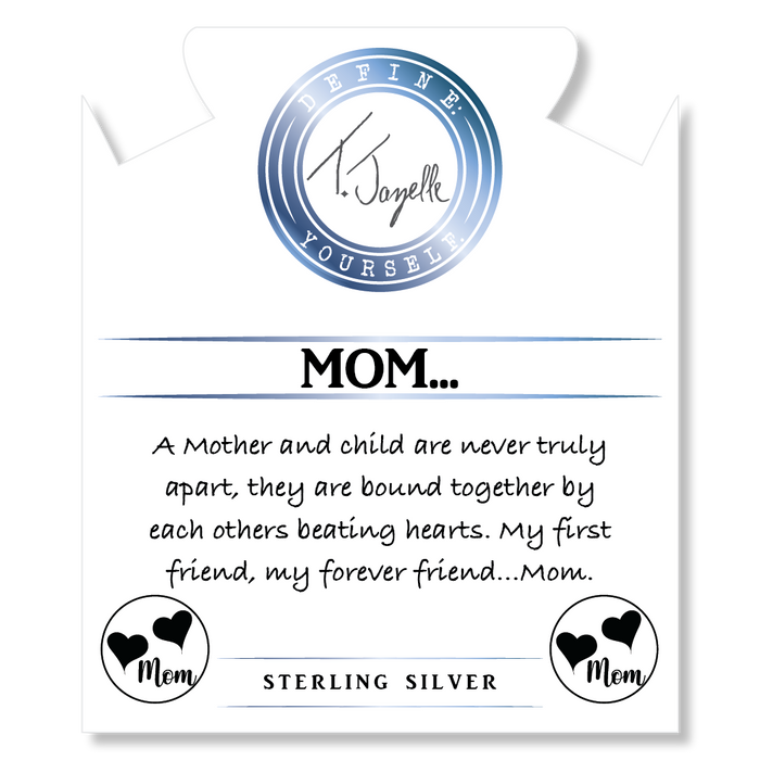 Lapis Tiger's Eye Stone Bracelet with Mom Hearts Sterling Silver Charm