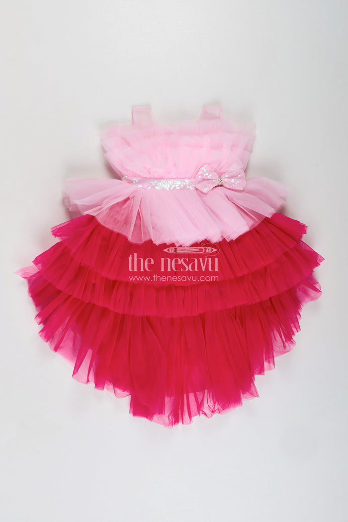 The Nesavu Girls Fancy Party Frock Layered net party frock for toddler girls for birthdays and photo shoots Nesavu Nesavu layered net frock toddler girls frills bow  perfect birthdays photo shoots