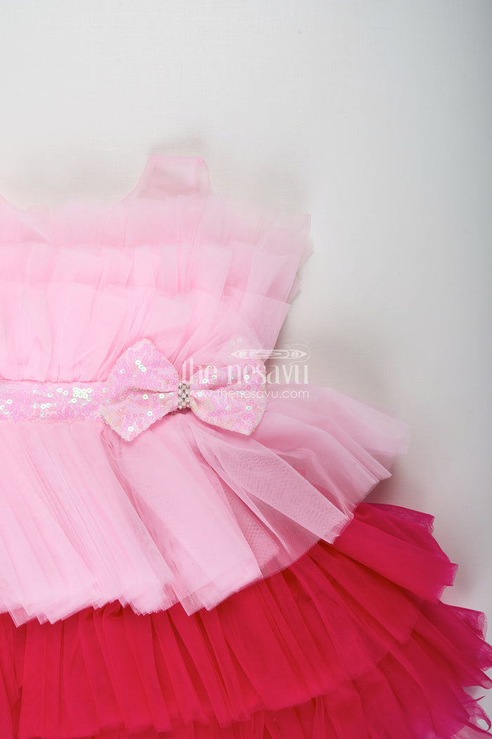 The Nesavu Girls Fancy Party Frock Layered net party frock for toddler girls for birthdays and photo shoots Nesavu Nesavu layered net frock toddler girls frills bow  perfect birthdays photo shoots