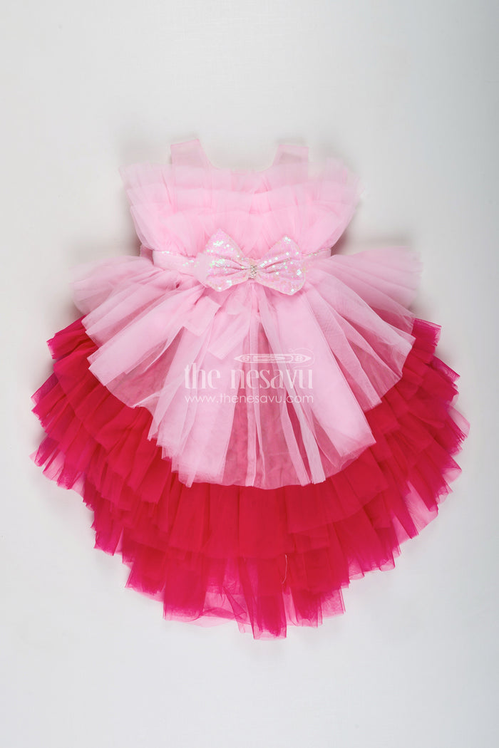 The Nesavu Girls Fancy Party Frock Layered net party frock for toddler girls for birthdays and photo shoots Nesavu Nesavu layered net frock toddler girls frills bow  perfect birthdays photo shoots