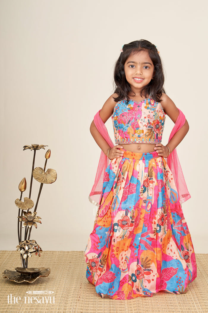 The Nesavu Girls Lehenga Choli Lehenga choli for girls with embroidered blouse and dupatta Nesavu 16 (1Y) / Multicolor GL736B-16 Nesavu multicolor girls georgette lehenga choli with embroidered blouse and dupatta for weddings