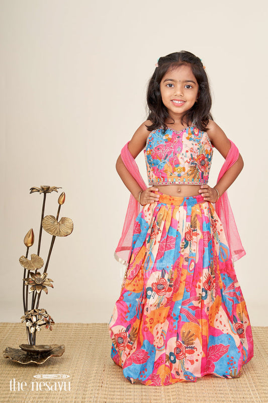 The Nesavu Girls Lehenga Choli Lehenga choli for girls with embroidered blouse and dupatta Nesavu 16 (1Y) / Multicolor GL736B-16 Nesavu multicolor girls georgette lehenga choli with embroidered blouse and dupatta for weddings