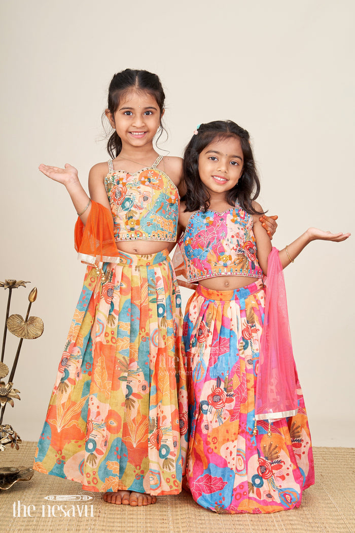 The Nesavu Girls Lehenga Choli Lehenga choli for girls with embroidered blouse and dupatta Nesavu Nesavu multicolor girls georgette lehenga choli with embroidered blouse and dupatta for weddings