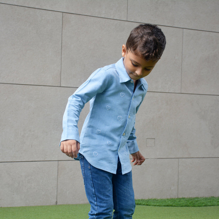 Little Hearts Embroidered Denim Shirt (1-10 Years)