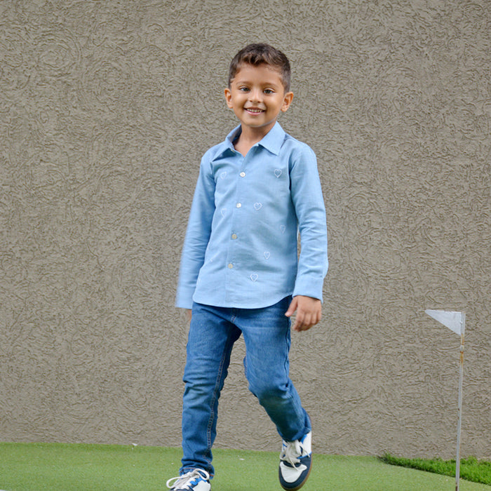 Little Hearts Embroidered Denim Shirt (1-10 Years)