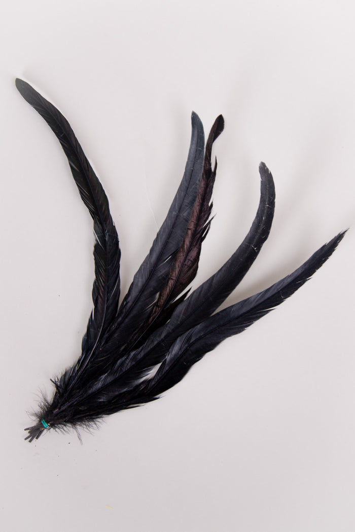 Long Rooster Feathers Bundle of 5 - Green Rubber Band - FINAL SALE