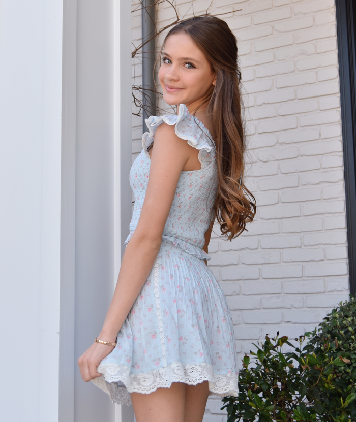 Love Shack Fancy Girls Jeanna Top Chapparal Blue Distressed/seasonal girls Love Shack Fancy