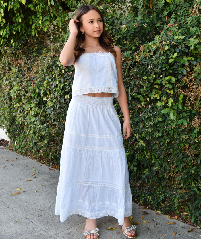 Love Shack Fancy Girls Sampaio Skirt White Girls Casual Bottoms Love Shack Fancy White Y/S (7/8)