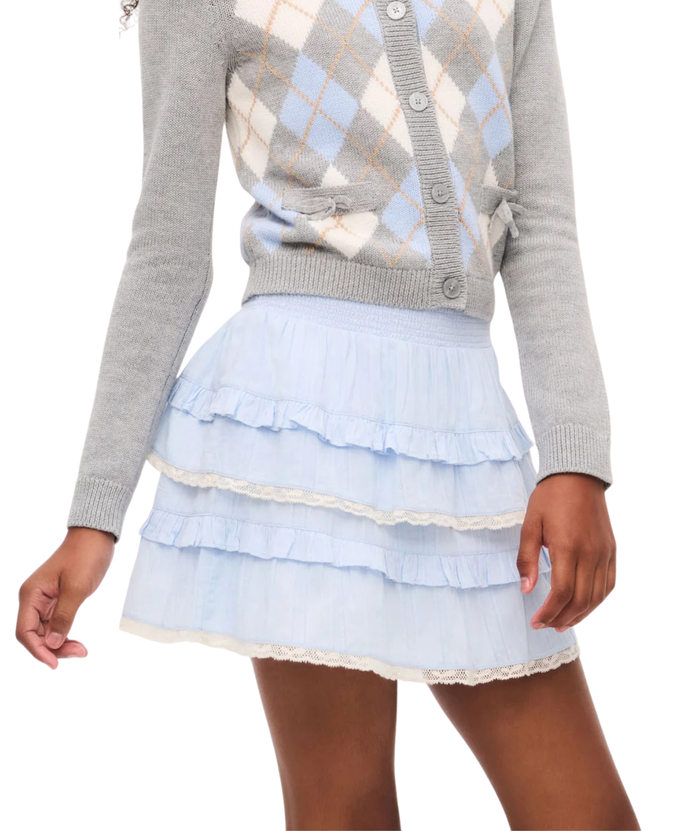 Love Shack Fancy Tween Billie Skirt Chambray Sky Girls Casual Bottoms Love Shack Fancy