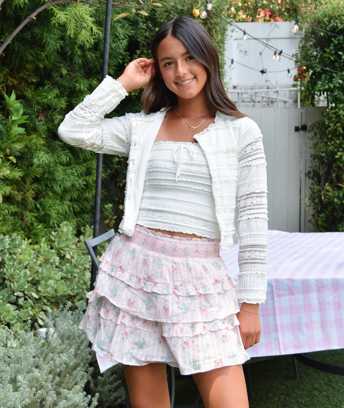 Love Shack Fancy Tween Billie Skirt Eau De Rose Girls Casual Bottoms Love Shack Fancy