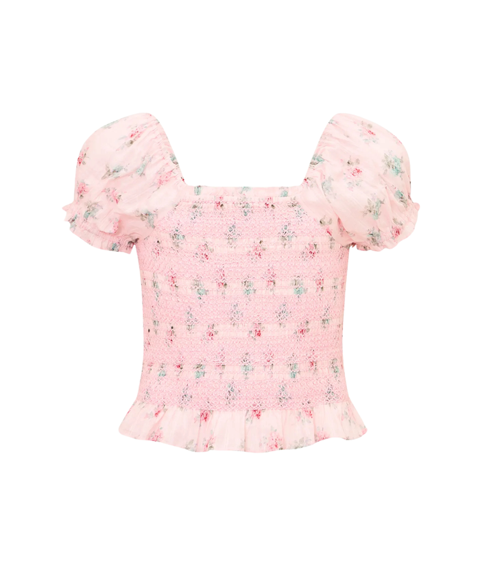 Love Shack Fancy Tween Fabielle Top Eau De Rose Girls Casual Tops Love Shack Fancy Floral Y/S (7/8)