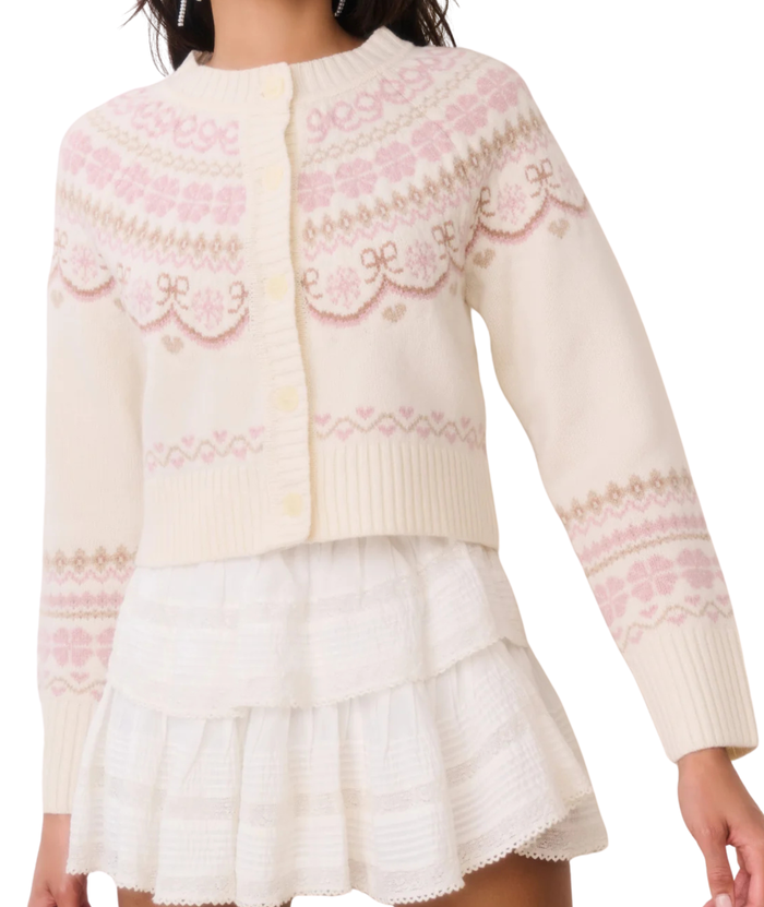 Love Shack Fancy Women Shantae Cardigan Pink Champagne Distressed/seasonal womens Love Shack Fancy