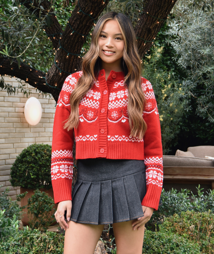 Love Shack Fancy Women Shantae Cardigan Red Velvet Truffle Distressed/seasonal womens Love Shack Fancy